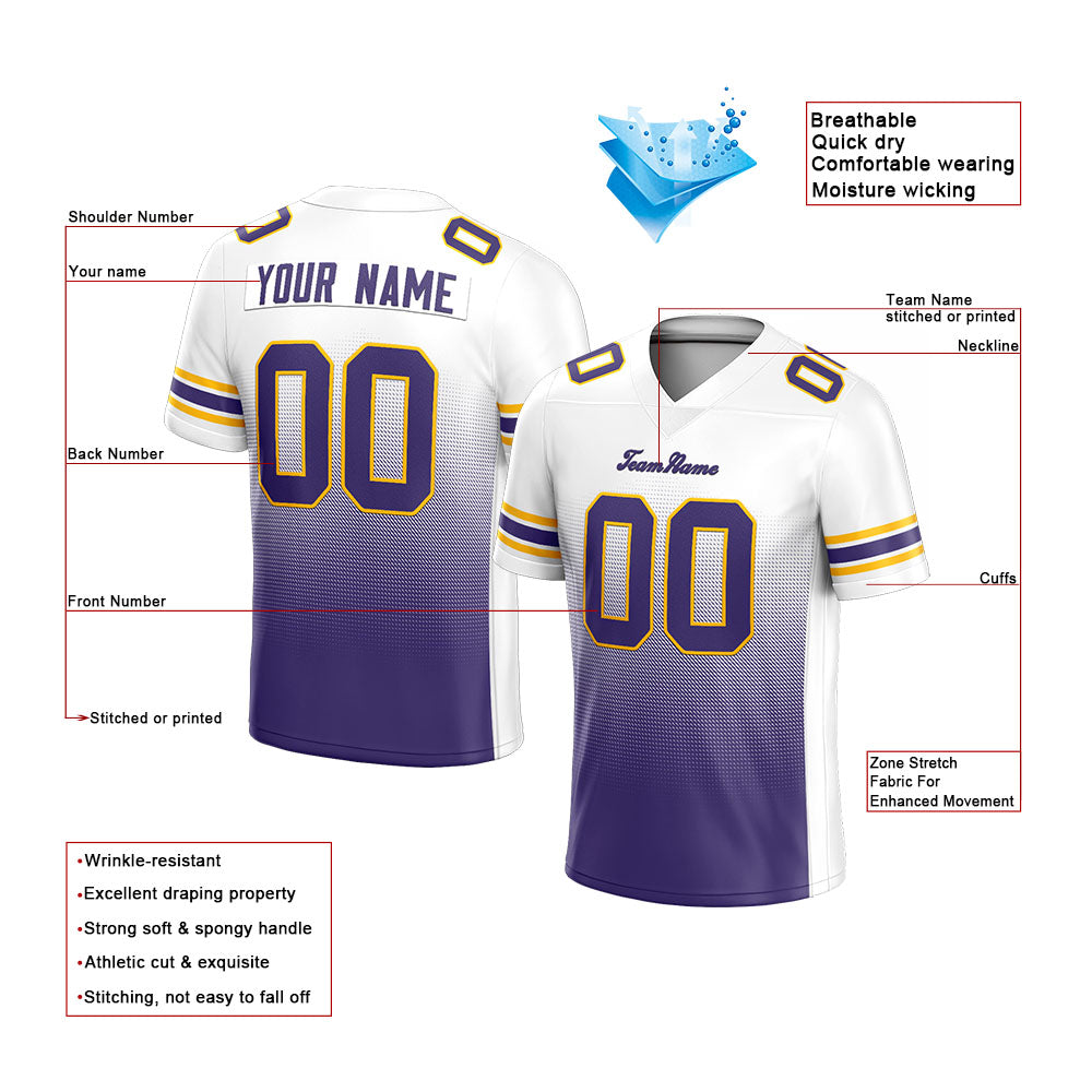 custom authentic gradient fashion football jersey white-purple