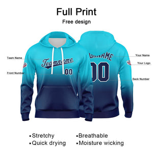 Sudadera con capucha personalizada con degradado para hombre-mujer-niña o niño Estampa tu logotipo-nombre o número Azul marino claro