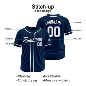 Camiseta de béisbol personalizada con diseño bordado & estilo hip hop & azul marino y blanco