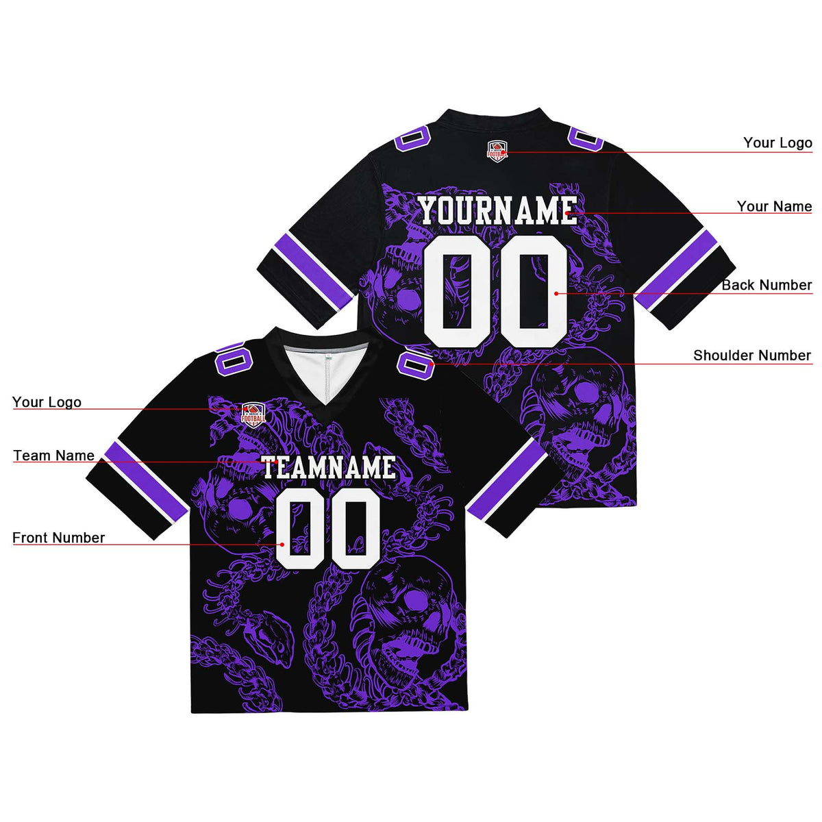 Camiseta de fútbol personalizada con nombre y número del equipo bordados y estampados-color morado hueso
