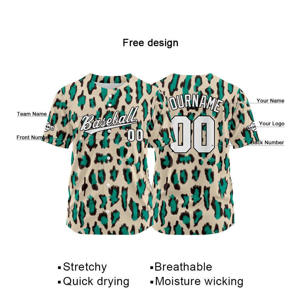 Camiseta de béisbol con dise?o personalizado estampado a todo color verde-beige