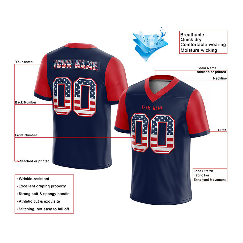 customized authentic football jersey navy-red-white mesh big size 7x