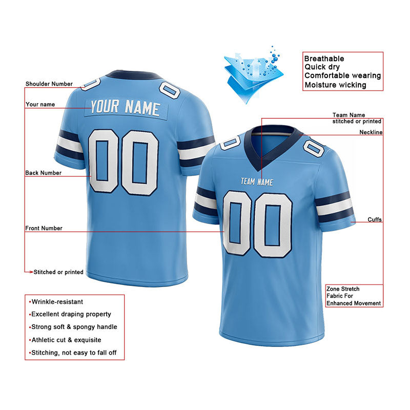 customized  authentic football jersey light blue-white-navy