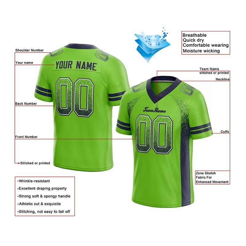 custom authentic drift fashion football jersey neon green-navy mesh