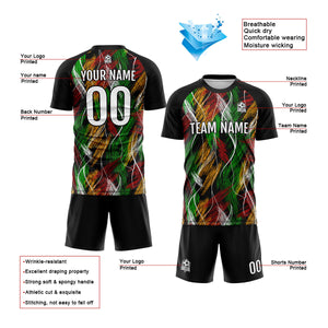 Conjunto personalizado de camiseta de uniforme negra y naranja para niños y adultos