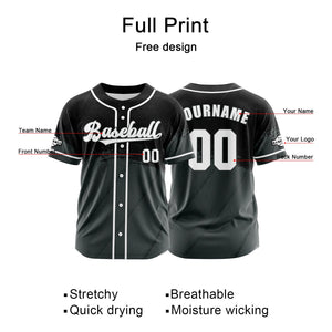 Camiseta de béisbol personalizada gris y negra con botones para hombre mujer adulto y joven Estampado de nombre número y logotipo