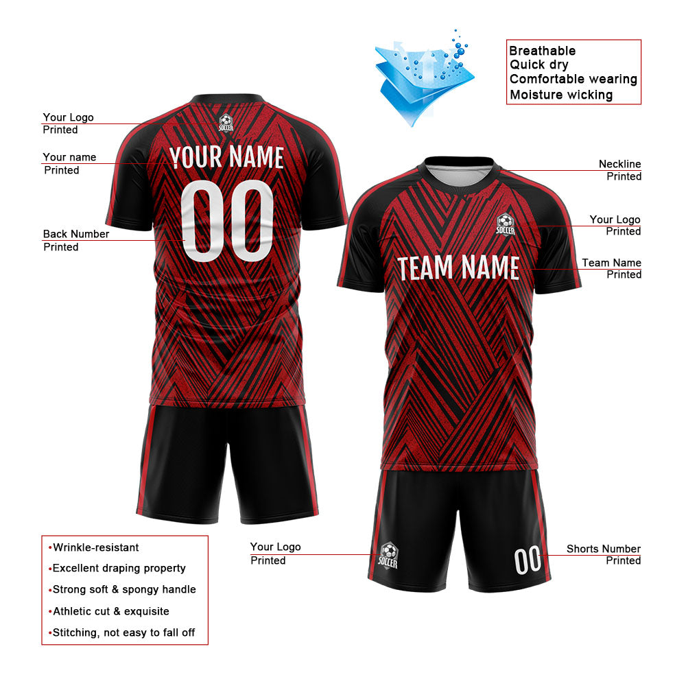 Uniforme de fútbol personalizado para niños y adultos & conjunto personalizado rojo y negro