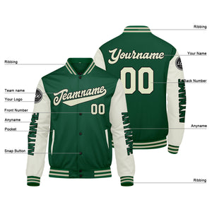 Chaquetas universitarias personalizadas de color verde crema para hombres & mujeres y jóvenes & Chaquetas Letterman personalizadas