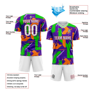 Conjunto personalizado de camiseta de uniforme morado y naranja para niños y adultos