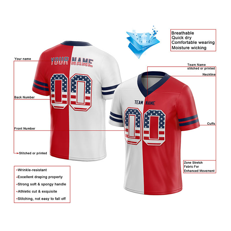 team member custom authentic football jersey navy-white-red mesh