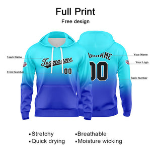 Sudadera con capucha personalizada con degradado para hombre-mujer-niña o niño Estampa tu logotipo-nombre o número en azul claro y negro