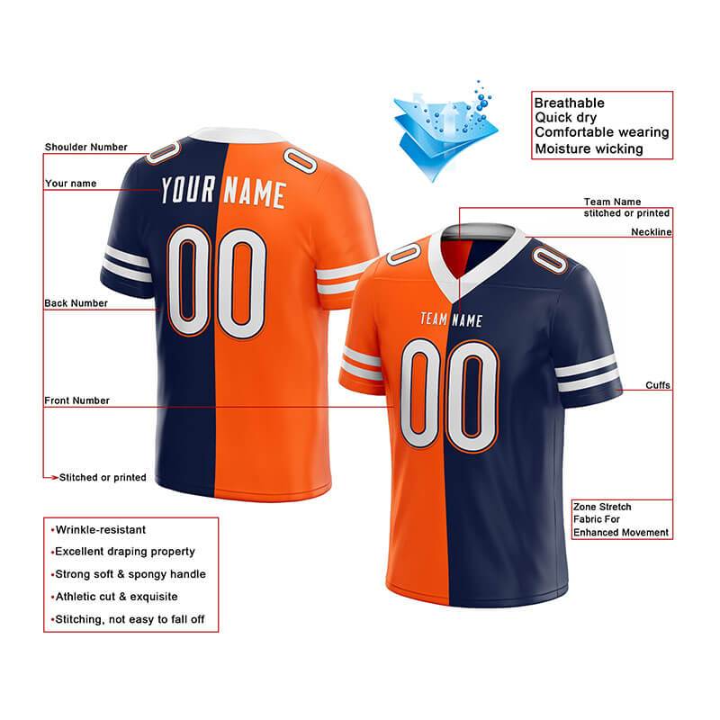 custom authentic split fashion football jersey white-balck-orange mesh
