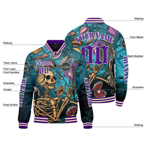 Chaquetas universitarias personalizadas en azul y morado para hombres & mujeres y jóvenes & Chaquetas estilo Letterman personalizadas