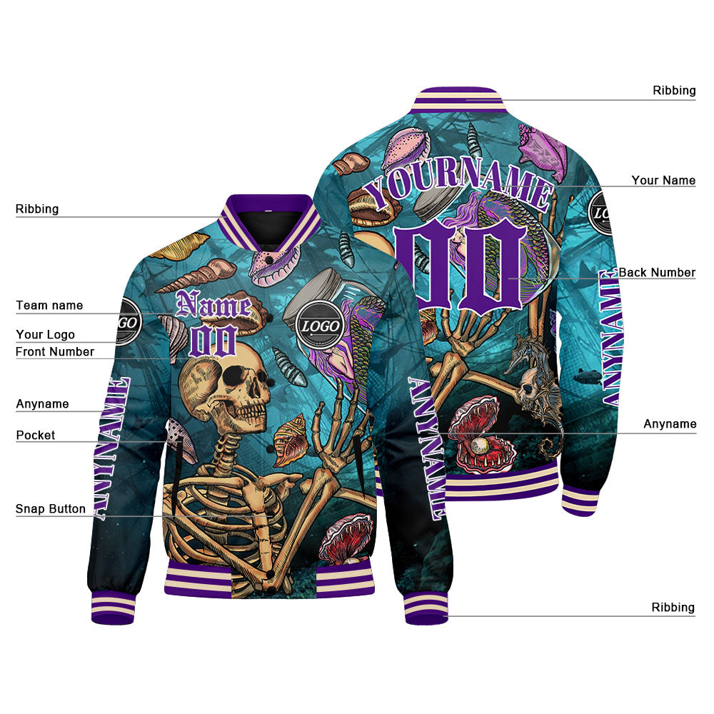 Chaquetas universitarias personalizadas en azul y morado para hombres & mujeres y jóvenes & Chaquetas estilo Letterman personalizadas