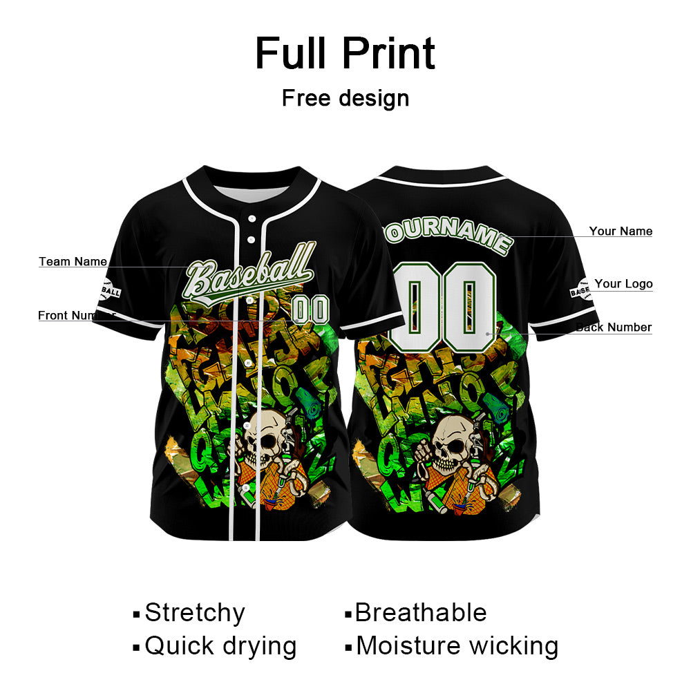 Camiseta de béisbol negra personalizada con botones para hombre mujer adulto y joven Nombre número y logotipo impresos