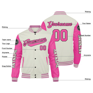 Chaquetas universitarias personalizadas color crema y rosa para hombres & mujeres y jóvenes & Chaquetas Letterman personalizadas