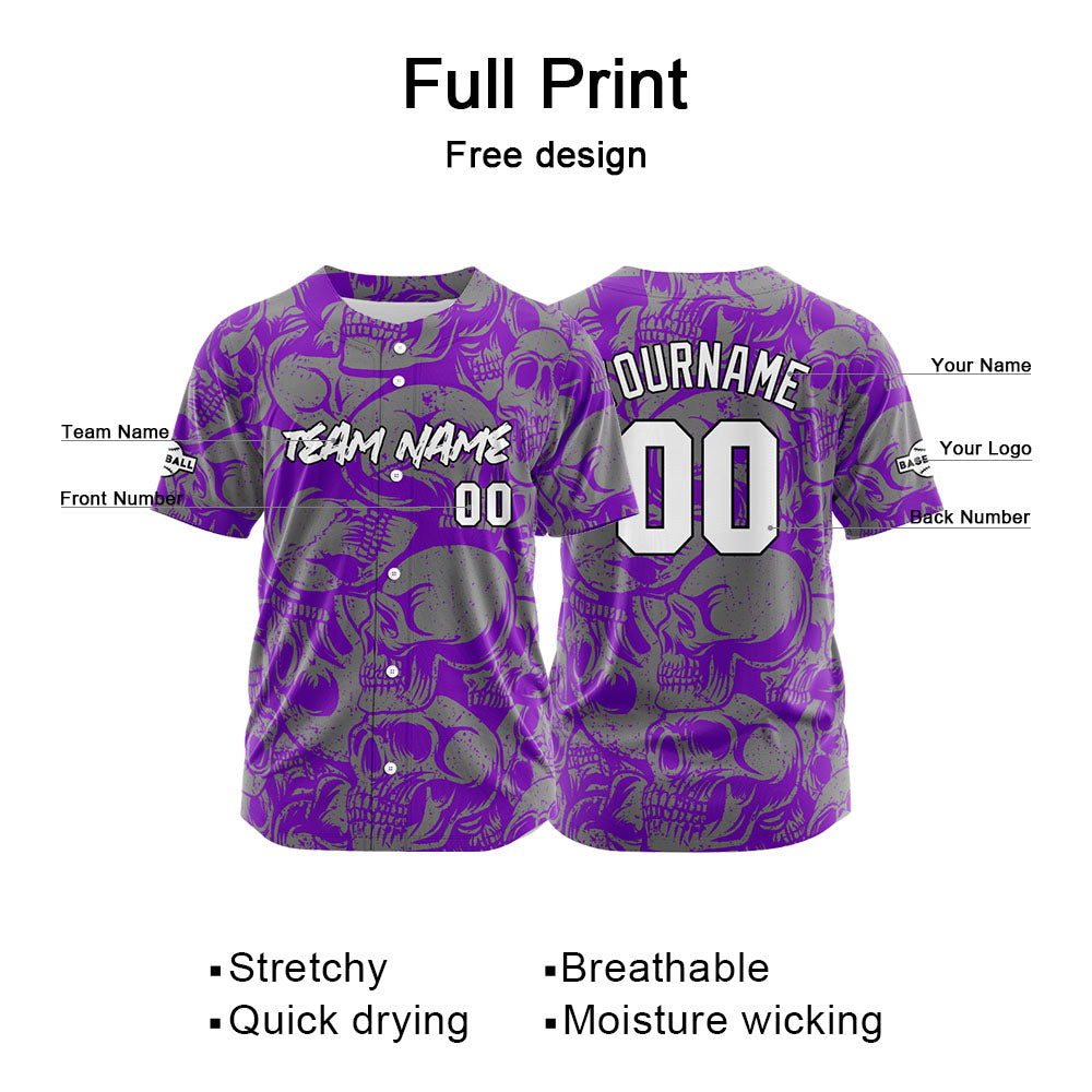 Camiseta de béisbol personalizada para hombres mujeres ni?os y jóvenes con bordados e impresión color morado y gris