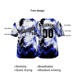 Camiseta de béisbol con dise?o personalizado estampado completo azul marino y blanco