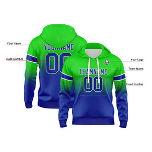 Sudadera con capucha personalizada con degradado para hombre-mujer-niña o niño Estampa tu logotipo-nombre y número en verde y azul