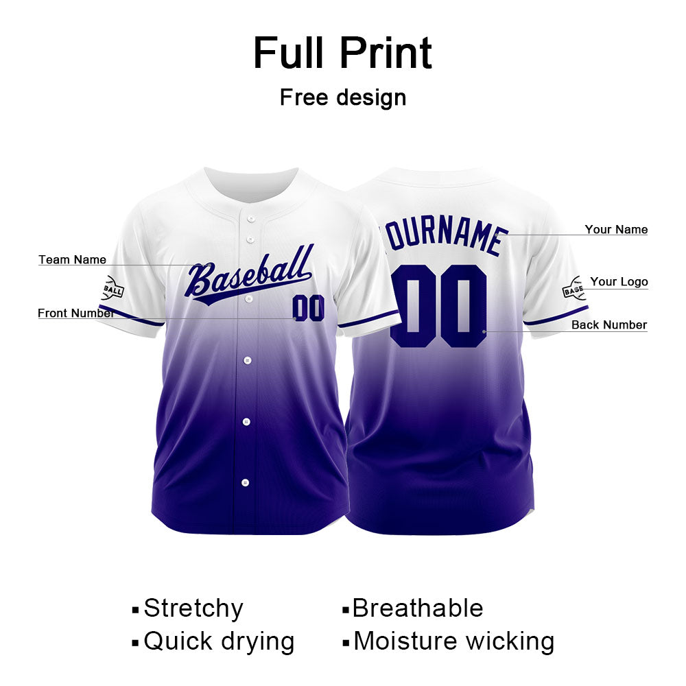 Camiseta de béisbol morada con dise?o personalizado estampado completo