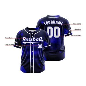 Camiseta de béisbol azul personalizada con botones para hombre mujer adulto y joven Nombre número y logotipo impresos
