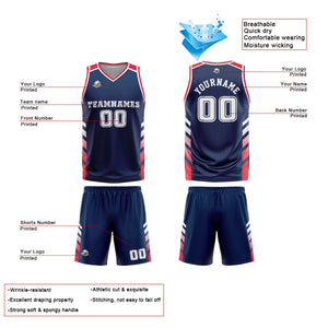 Uniforme de baloncesto personalizado azul marino y rojo con tu logotipo-nombre y número impresos