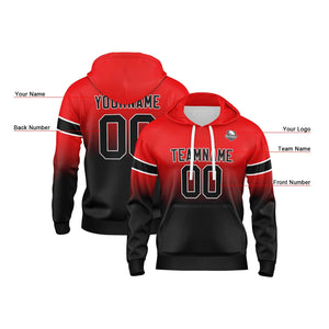 Sudadera con capucha degradada personalizada para hombre-mujer-niña o niño Imprime tu logotipo-nombre o número en rojo y negro