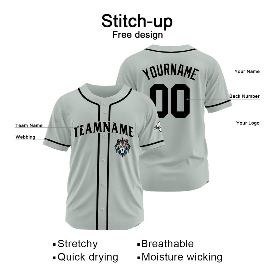 Uniformes de béisbol personalizados de alta calidad para adultos y niños & optimizados para el rendimiento (color gris)