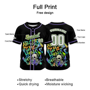 Camiseta de béisbol negra personalizada con botones para hombre mujer adulto y joven Nombre número y logotipo impresos