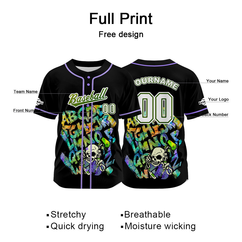 Camiseta de béisbol negra personalizada con botones para hombre mujer adulto y joven Nombre número y logotipo impresos