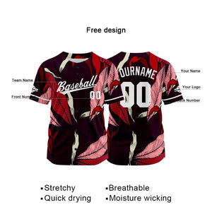 Camiseta de béisbol con dise?o personalizado estampado completo en rojo y negro