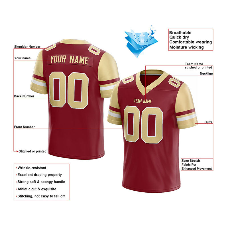 customized  authentic football jersey burgundy-gold mesh