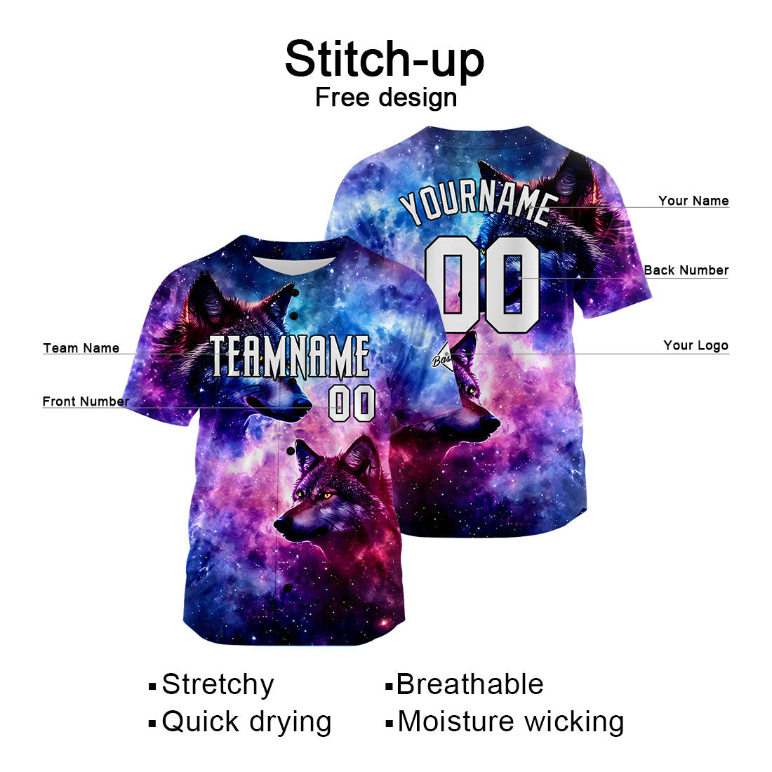 Uniformes de béisbol personalizados Starry Wolf de alta calidad para adultos y niños & optimizados para el rendimiento
