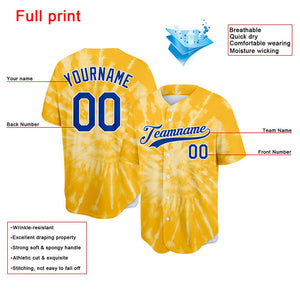 custom full print design authentic yellow tie-dyed baseball jersey