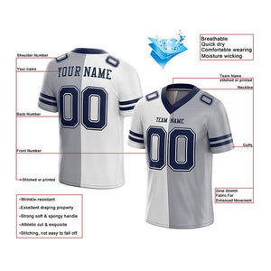 custom authentic split fashion football jersey gray-white-navy mesh