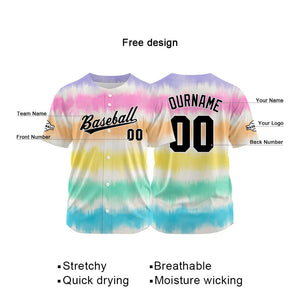 Dise?o personalizado de camiseta de béisbol con estampado completo en amarillo rosa y aguamarina