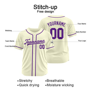 Camiseta de béisbol personalizada con diseño bordado & estilo hip hop & color crema-morado