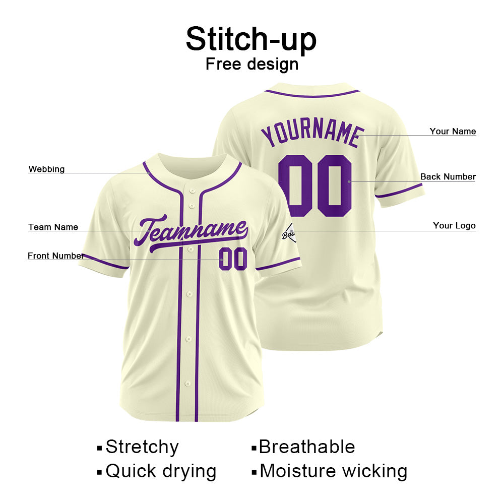 Camiseta de béisbol personalizada con diseño bordado & estilo hip hop & color crema-morado
