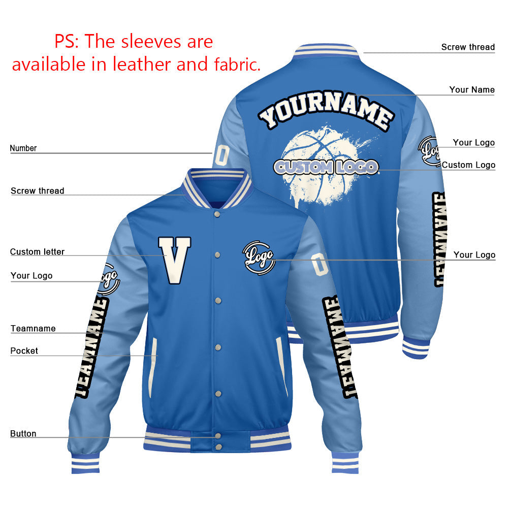 Chaquetas universitarias azul claro personalizadas para hombres & mujeres y jóvenes & Chaquetas Letterman personalizadas