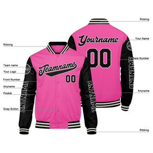 Chaquetas universitarias personalizadas en rosa y negro para hombres & mujeres y jóvenes & Chaquetas Letterman personalizadas