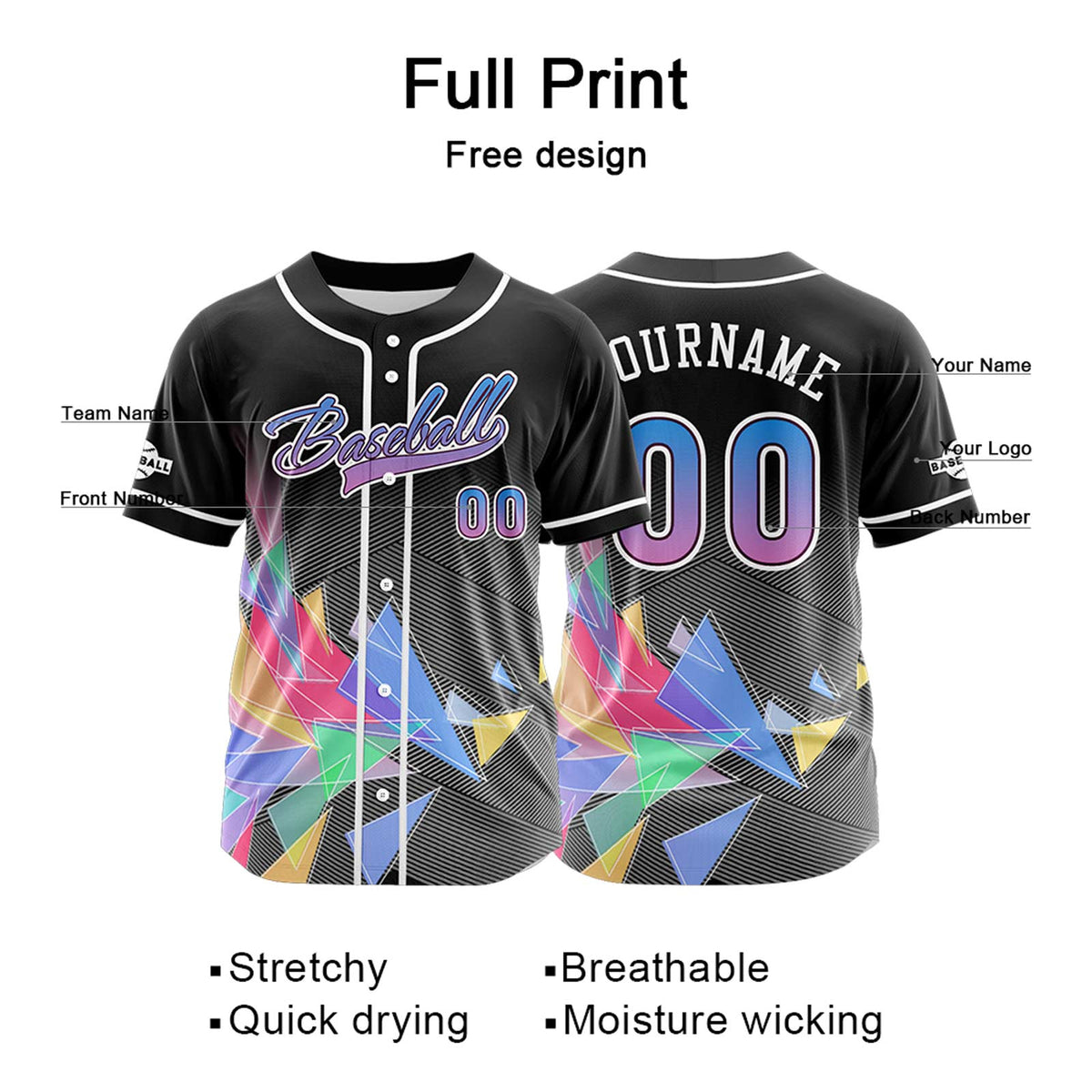 Camiseta de béisbol negra personalizada con botones para hombre mujer adulto y joven Nombre número y logotipo impresos