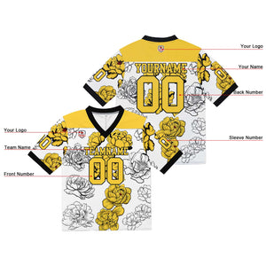 Camiseta de fútbol personalizada con nombre y número del equipo bordados-color blanco y amarillo