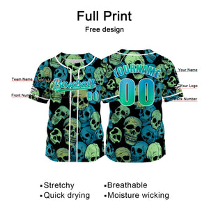 Camiseta de béisbol personalizada verde y azul con nombre número y logotipo personalizados