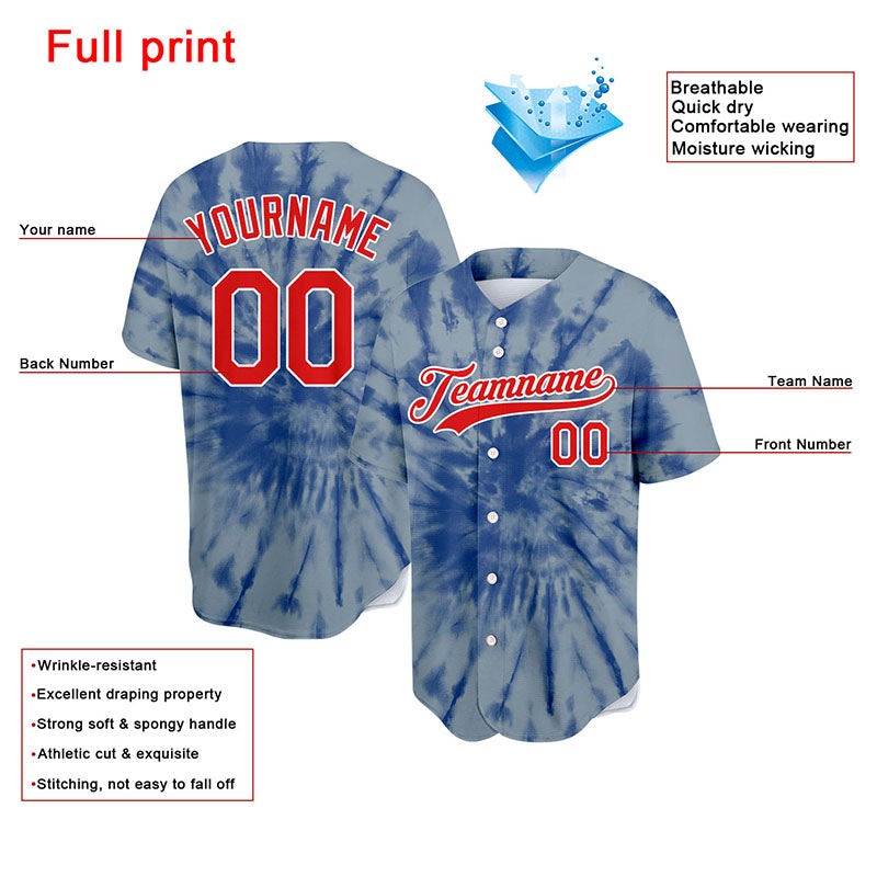 custom full print design authentic tie-dyed baseball jersey