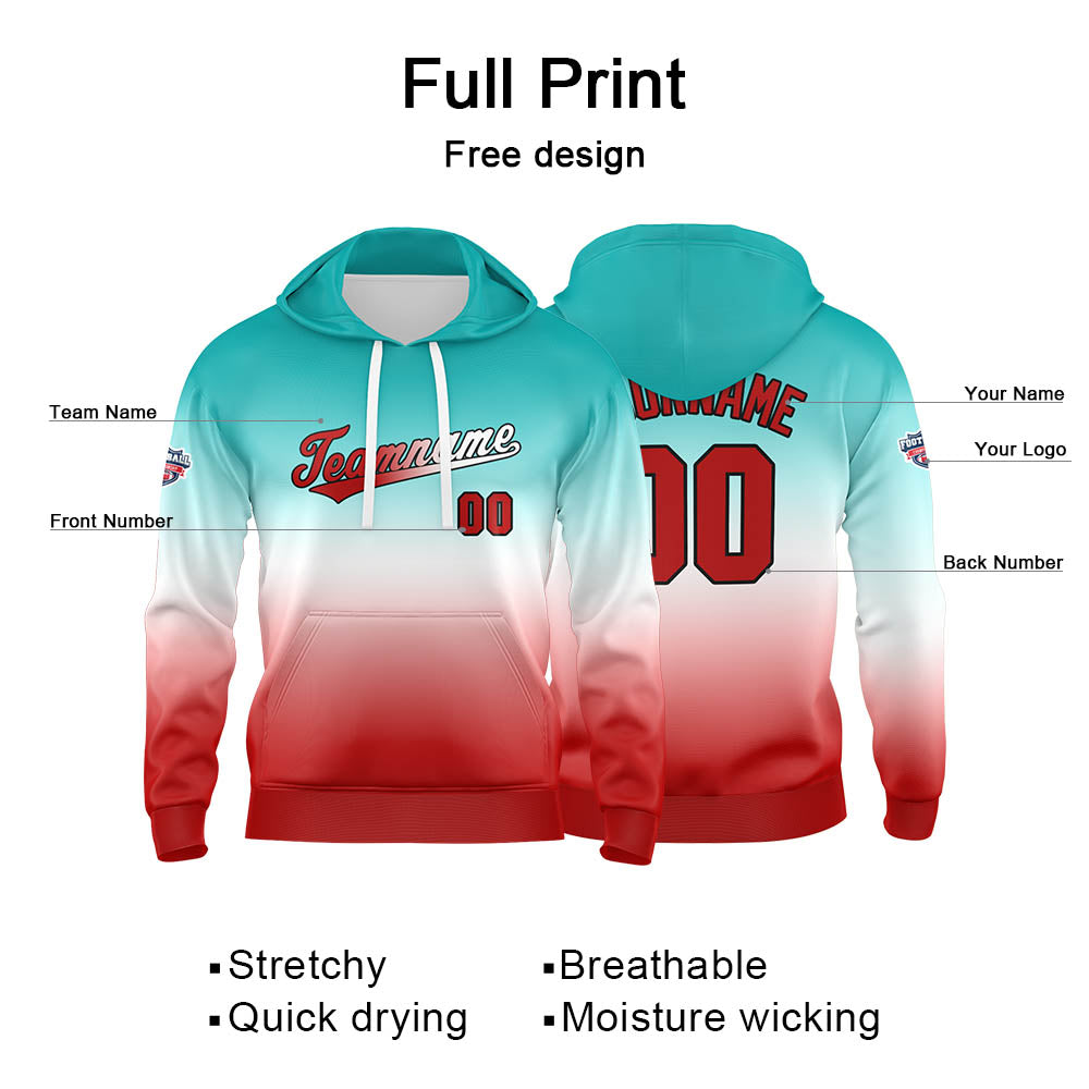 Sudadera con capucha personalizada con degradado para hombre-mujer-niña o niño Estampa tu logotipo-nombre o número en blanco y rojo