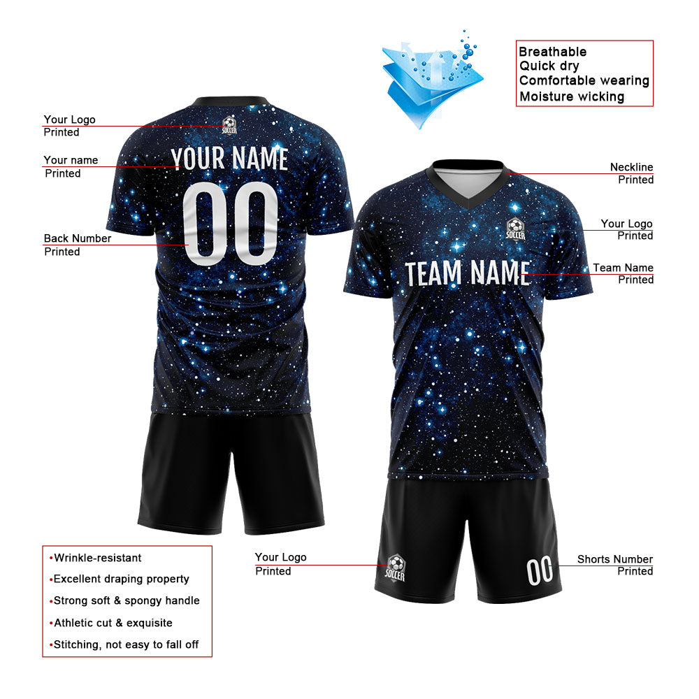 Conjunto personalizado de uniforme de fútbol para niños y adultos: camiseta con estampado de cielo estrellado
