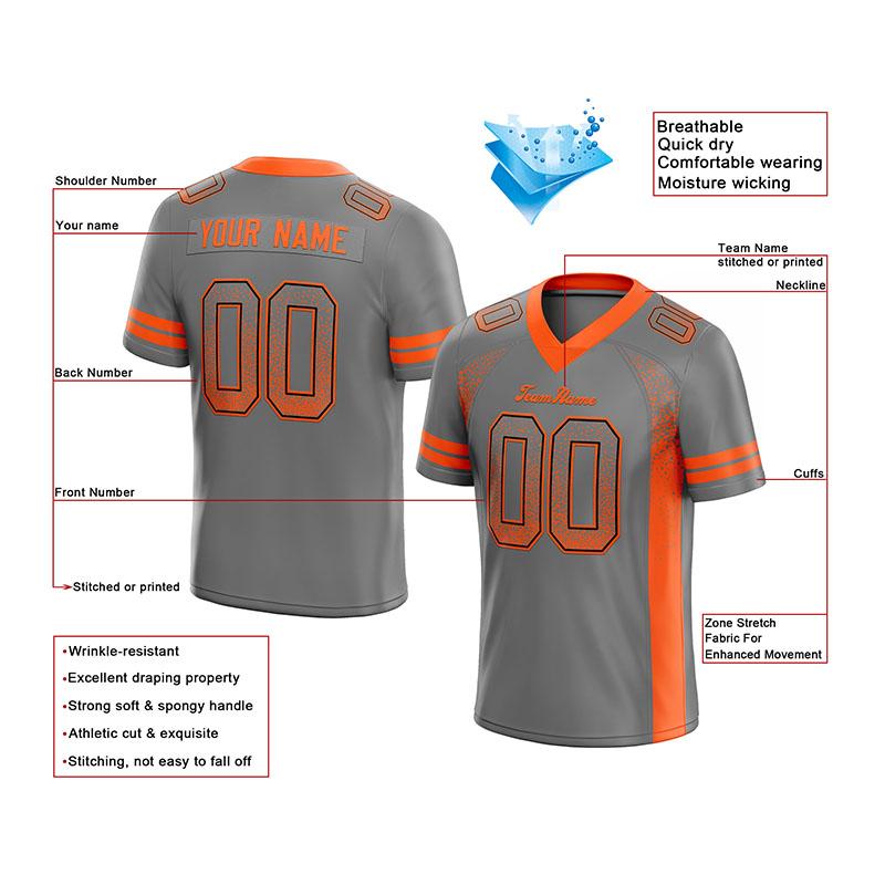 custom authentic drift fashion football jersey gray-orange mesh