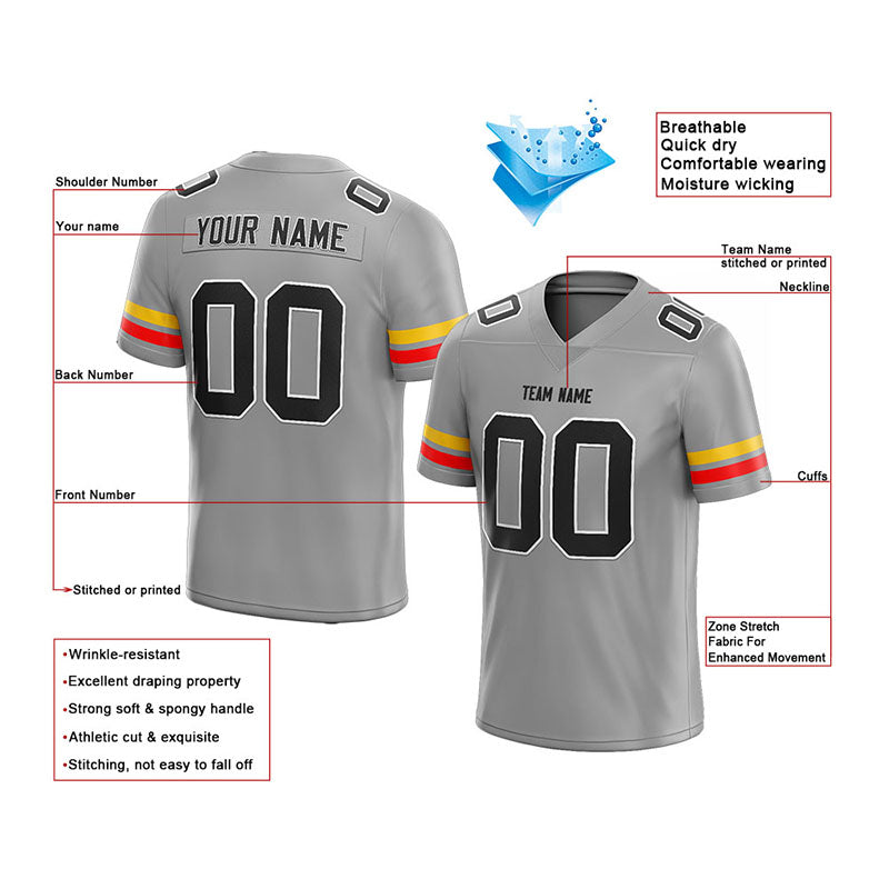 customized  authentic football jersey gray-red-yellow mesh
