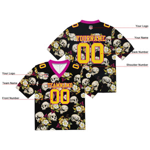 Camiseta de fútbol personalizada con nombre y número del equipo bordados y estampados-calavera-rosa