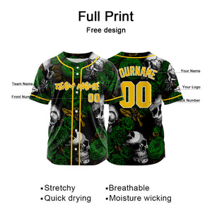 Camiseta de béisbol personalizada para hombres mujeres ni?os y jóvenes con bordados e impresión en verde y amarillo